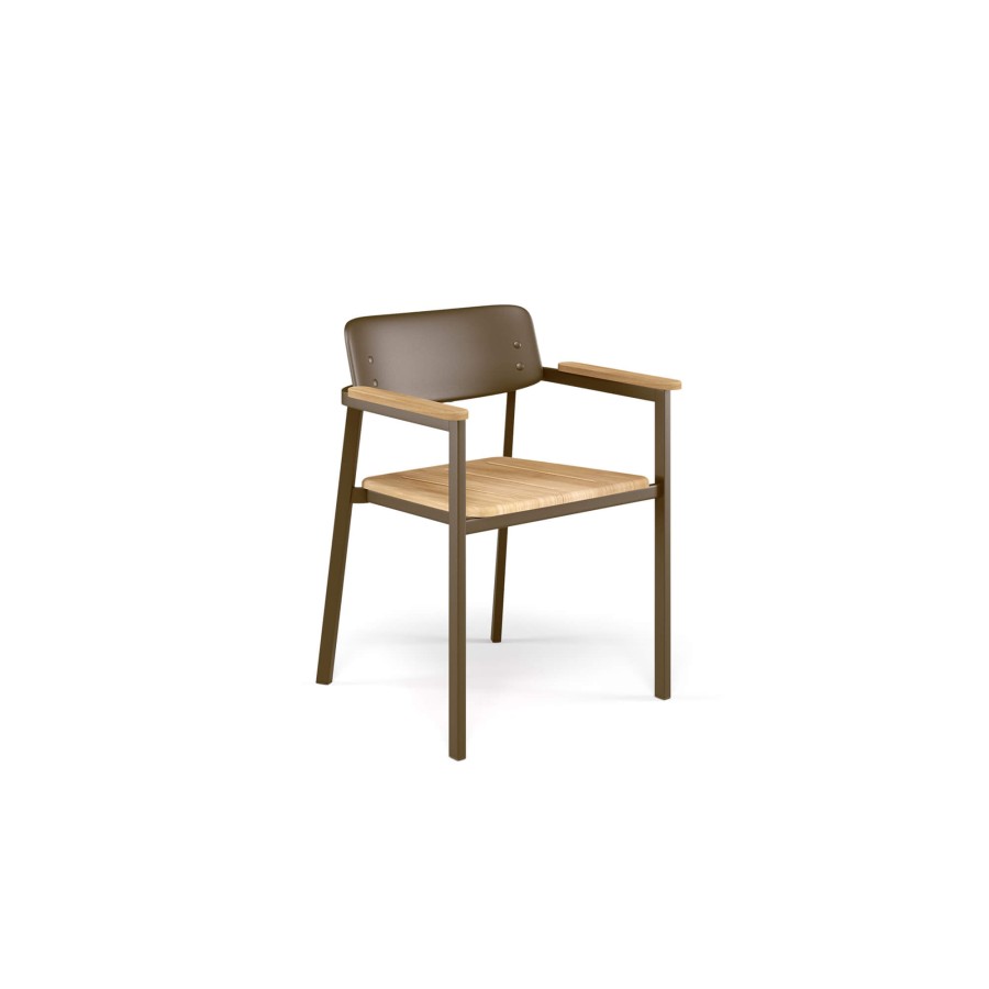 Chairs EMU | Garden Armchair / Outside In Aluminium, Teak - Collection Shine