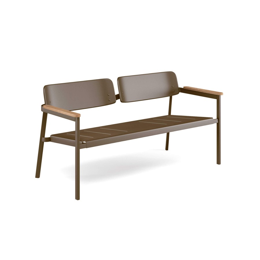 Armchairs And Sofas EMU | Garden Two Seats Sofa / Outside In Aluminium, Teak - Collection Shine