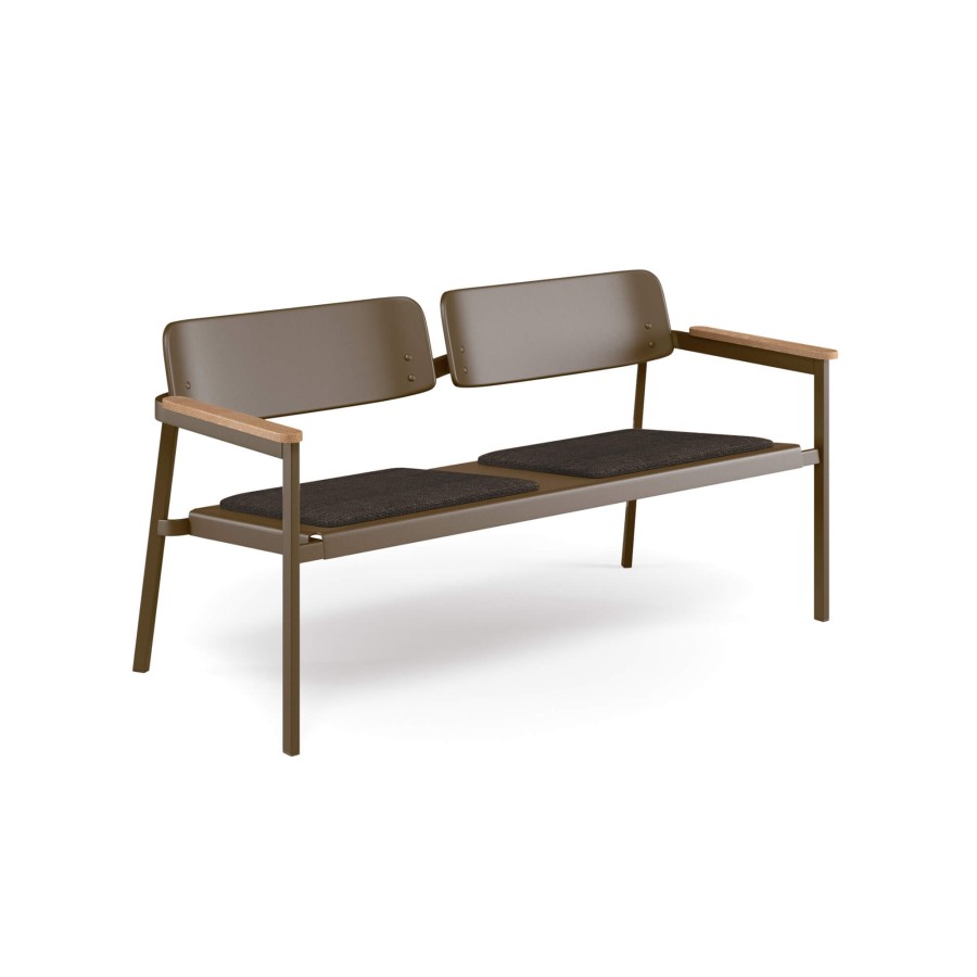 Armchairs And Sofas EMU | Garden Two Seats Sofa / Outside In Aluminium, Teak - Collection Shine