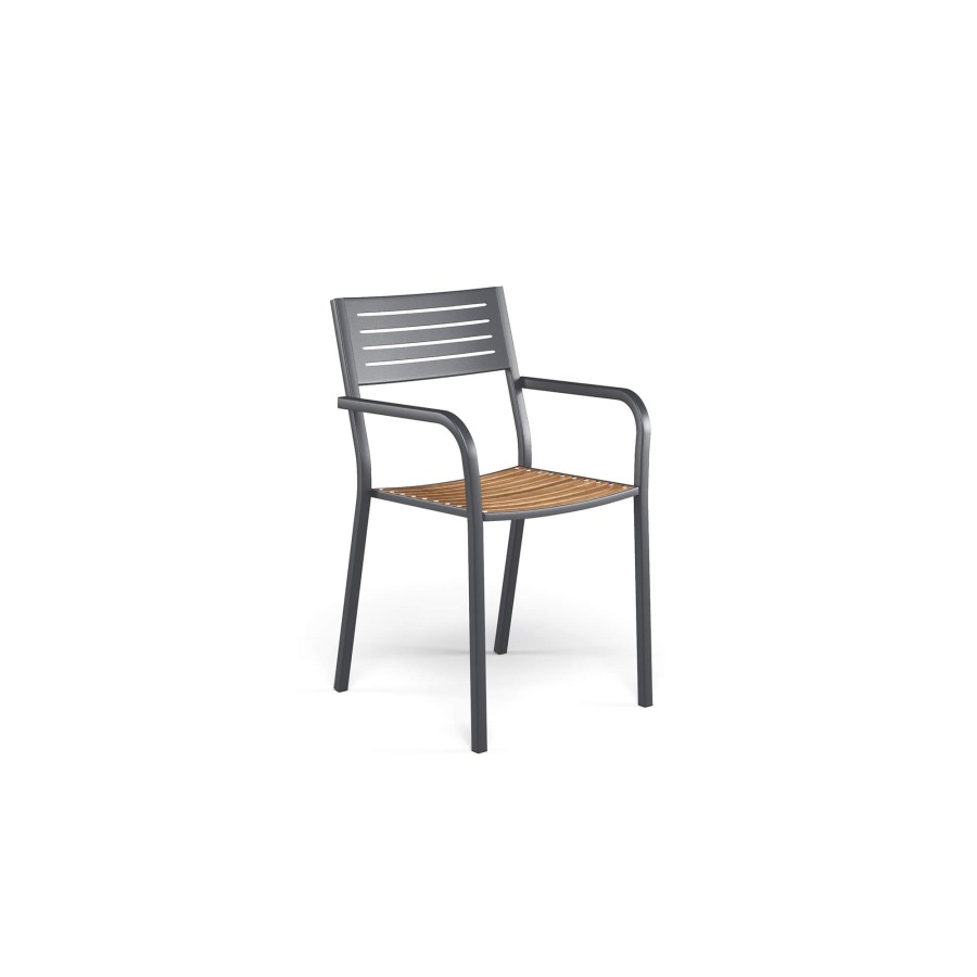 Chairs EMU | Garden Armchair With Teak Seat / Outside In Steel - Collection Segno