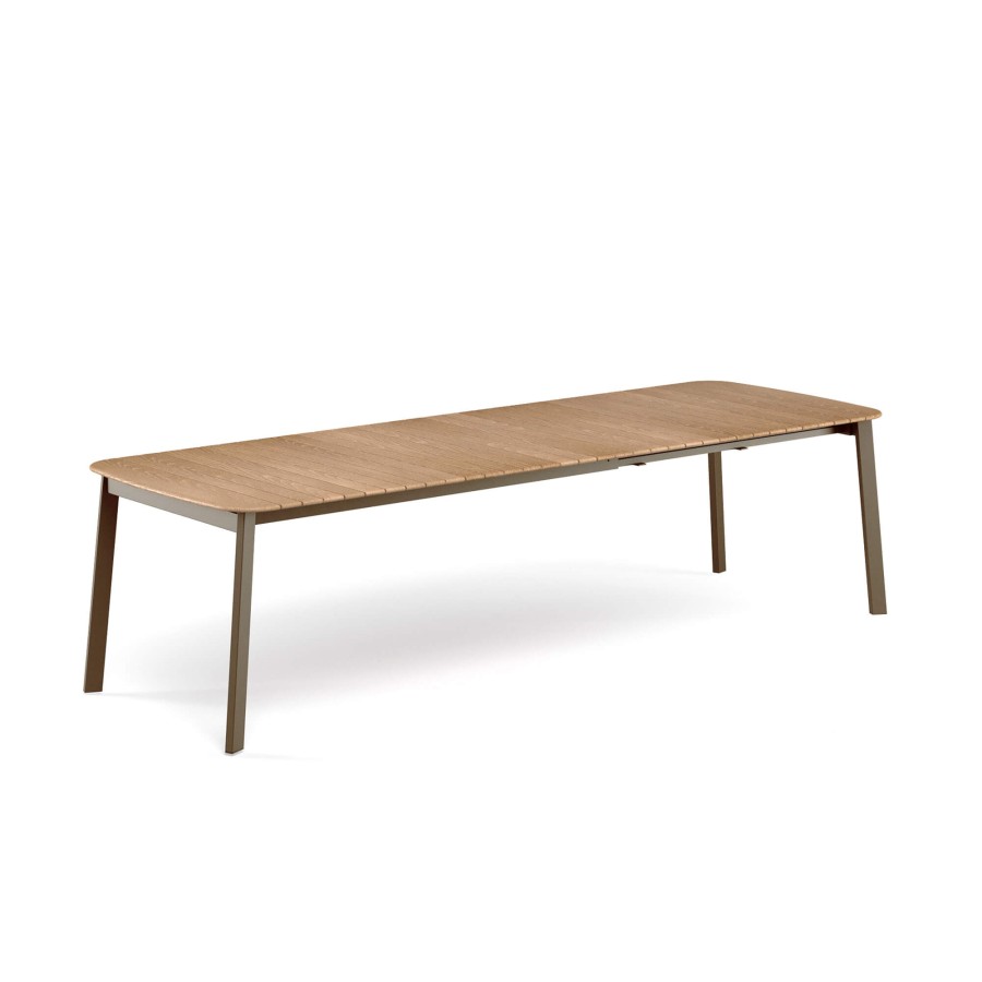 Tables EMU | Garden Extensible Table With Teak Top 180+56+56X100 / Outside In Aluminium, Teak - Collection Shine